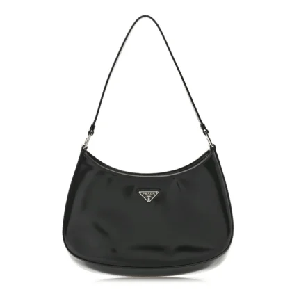 PRADA MEDIUM CLEO SHOULDER BAG BLACK SPAZZOLATO LEATHER SILVER HARDWARE