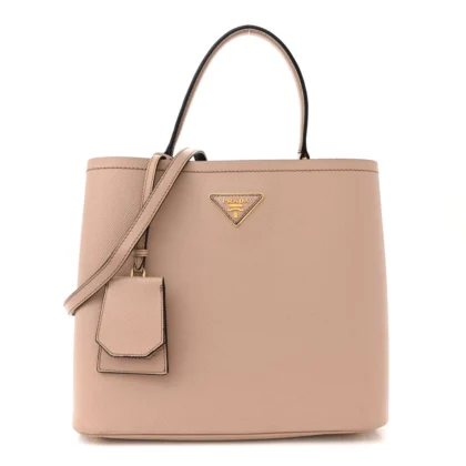 PRADA MEDIUM PANIER BUCKET BAG CIPRIA/BLACK SAFFIANO CUIR LEATHER