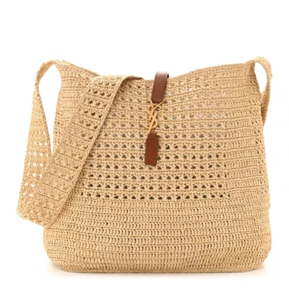 SAINT LAURENT MEDIUM HOBO NATURALE MONOGRAM RAFFIA AGED GOLD HARDWARE