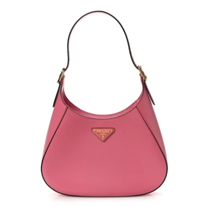 PRADA MEDIUM SHOULDER BAG BLACK/PINK BOX CALFSKIN LEATHER GOLD HARDWARE