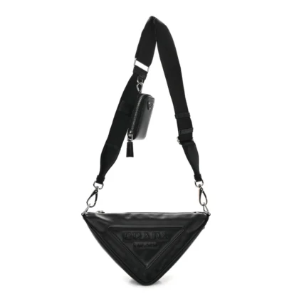 PRADA MEDIUM TRIANGLE SHOULDER BAG BLACK GRACE LUX LEATHER SILVER HARDWARE