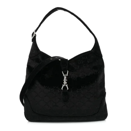 GUCCI SMALL JACKIE 1961 HOBO BLACK GG MONOGRAM VELVET SILVER HARDWARE