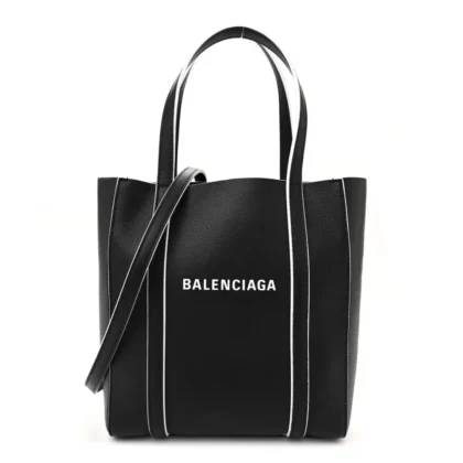 BALENCIAGA XXS EVERYDAY TOTE BLACK/WHITE SMOOTH CALFSKIN LEATHER LOGO DOUBLE SIDED