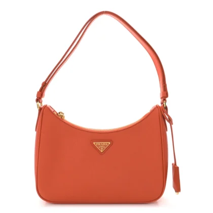 PRADA MINI RE-EDITION SHOULDER BAG ARANCIO SAFFIANO LEATHER LUX GOLD HARDWARE