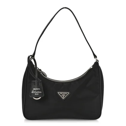 PRADA MINI RE-EDITION 2005 BAG BLACK TESSUTO NYLON & SAFFIANO LEATHER SILVER HARDWARE