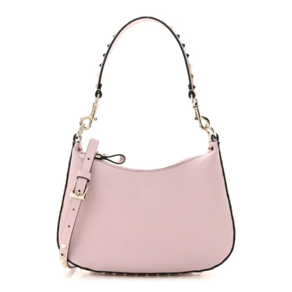 VALENTINO GARAVANI SMALL ROCKSTUD HOBO BAG WATER LILAC GRAINED CALFSKIN LEATHER GOLD HARDWARE