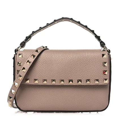 VALENTINO GARAVANI SMALL ROCKSTUD CROSSBODY POUCH POUDRE GRAINY CALFSKIN LEATHER GOLD HARDWARE