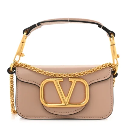VALENTINO GARAVANI MICRO VLOGO LOC?? SHOULDER BAG POUDRE CALFSKIN LEATHER GOLD HARDWARE