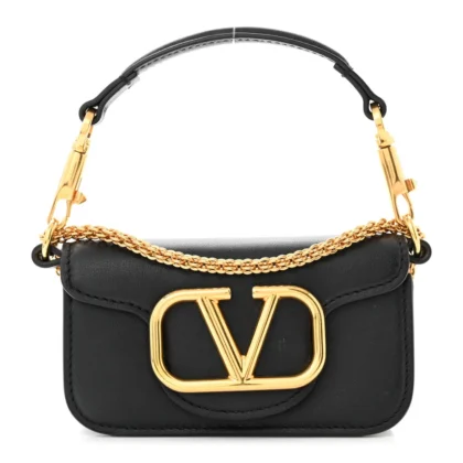 VALENTINO GARAVANI MICRO VLOGO LOC?? SHOULDER BAG BLACK CALFSKIN LEATHER GOLD HARDWARE