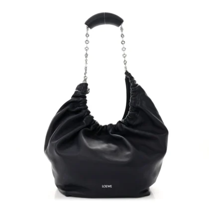 LOEWE SQUEEZE BAG MEDIUM ABYSS BLUE BUTTERY NAPPA LAMBSKIN LEATHER SILVER HARDWARE