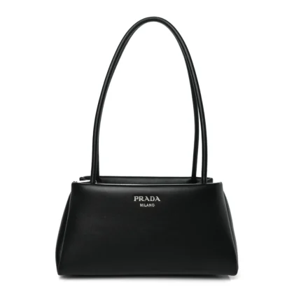 PRADA MINI SHOULDER BAG BLACK NAPPA LEATHER SILVER HARDWARE
