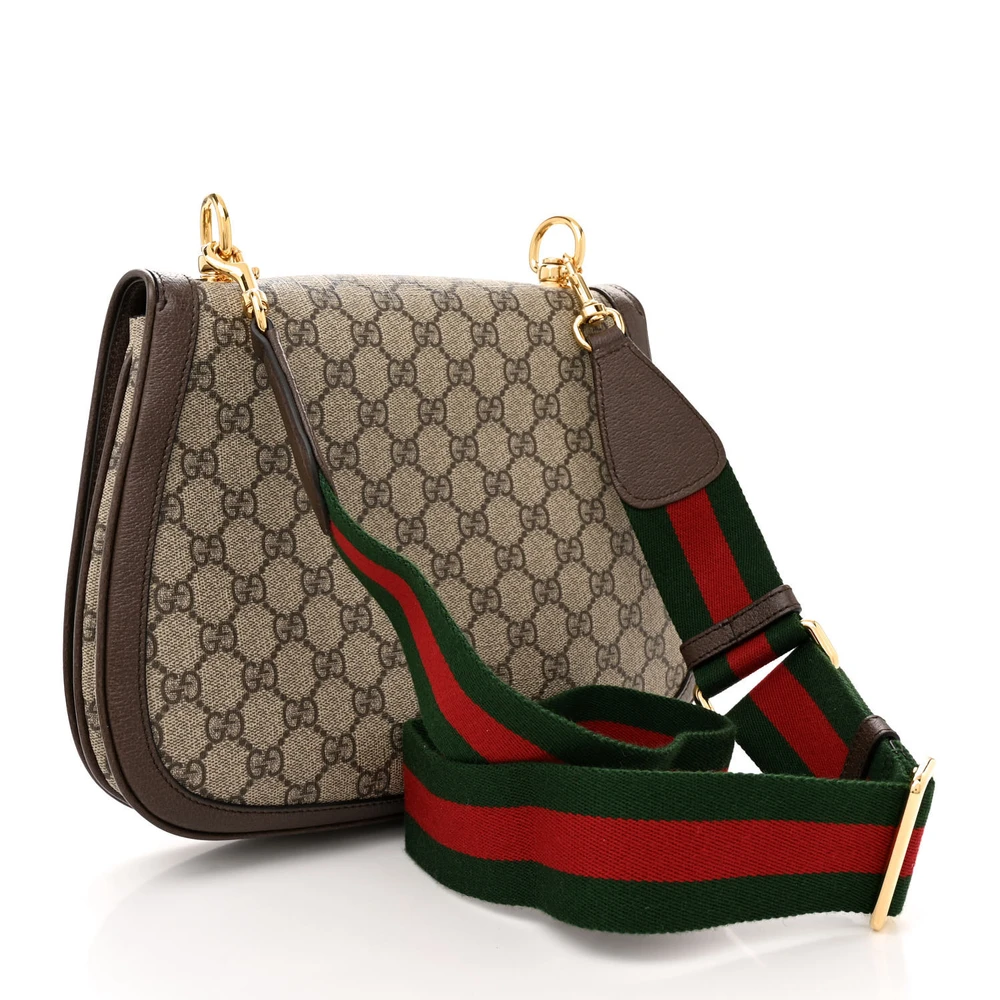 GUCCI MEDIUM BLONDIE TOP HANDLE SHOULDER FLAP BAG BEIGE / EBONY / NEW ACERO GG SUPREME MONOGRAM CANVAS & TEXTURED DOLLAR CALFSKIN LEATHER BRASS HARDWARE - Image 3