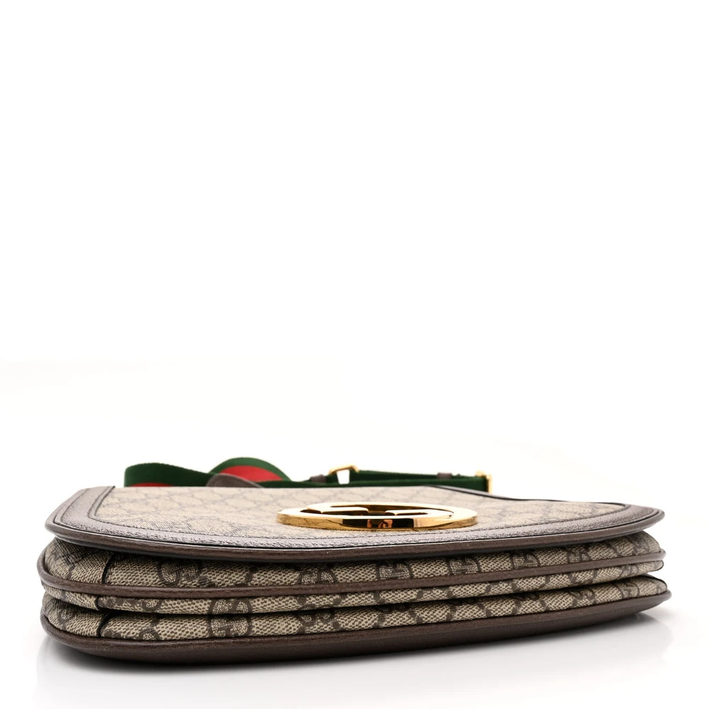 GUCCI MEDIUM BLONDIE TOP HANDLE SHOULDER FLAP BAG BEIGE / EBONY / NEW ACERO GG SUPREME MONOGRAM CANVAS & TEXTURED DOLLAR CALFSKIN LEATHER BRASS HARDWARE - Image 6