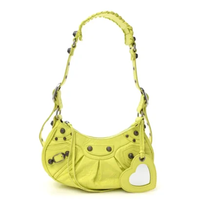BALENCIAGA XS LE CAGOLE SHOULDER BAG LIME AGNEAU ARENA LEATHER SILVER HARDWARE
