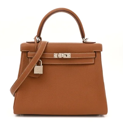 HERMES KELLY RETOURNE 25 BROWN TOGO LEATHER PALLADIUM HARDWARE