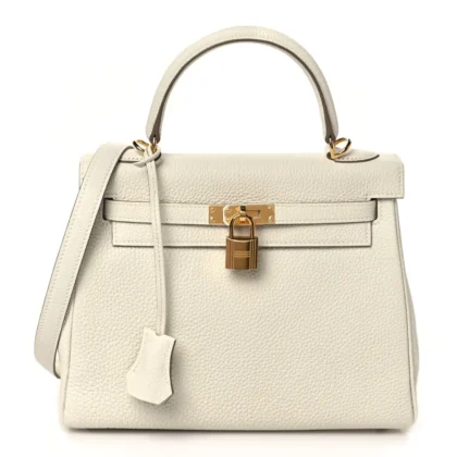 HERMES KELLY RETOURNE 25 MUSHROOM TOGO LEATHER GOLD HARDWARE