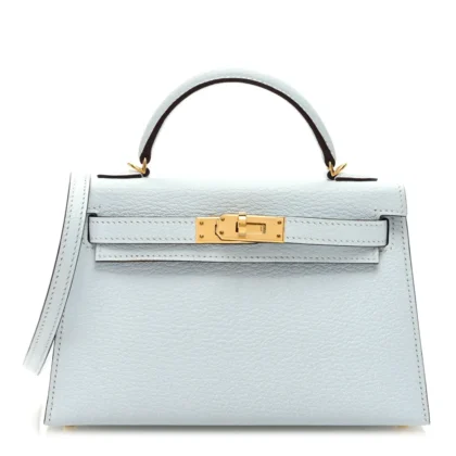 HERMES MINI KELLY SELLIER 20 BLEU BRUME CH??VRE MYSORE LEATHER PERMABRASS HARDWARE
