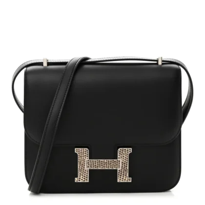 HERMES CONSTANCE 18 BLACK OMBRE VEAU MONSIEUR & LIZARD LEATHER PALLADIUM SILVER HARDWARE