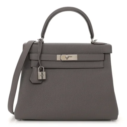 HERMES KELLY RETOURNE 28 ETAIN TOGO LEATHER PALLADIUM HARDWARE