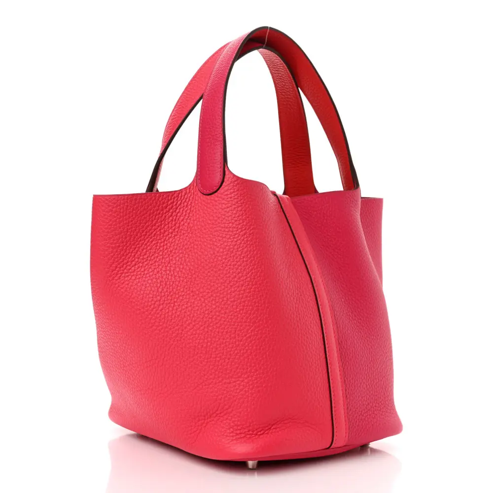 HERMES CASAQUE PICOTIN LOCK 22 MM ROSE EXTR??ME / ROSE MEXICO / ROUGE DE COEUR TAURILLON CLEMENCE LEATHER PALLADIUM SILVER HARDWARE - Image 3