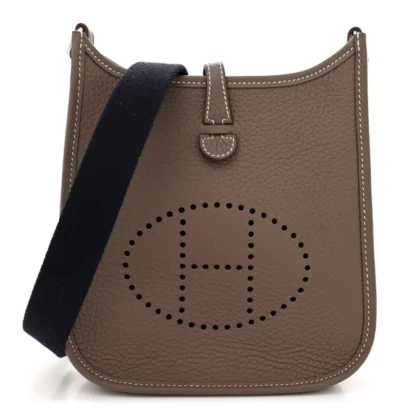 HERMES AMAZONE EVELYNE TPM ??TAIN / BLEU INDIGO TAURILLON CLEMENCE LEATHER SILVER HARDWARE