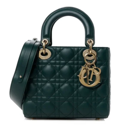 DIOR SMALL MY ABCDIOR LADY DIOR DARK GREEN LAMBSKIN LEATHER GOLD HARDWARE