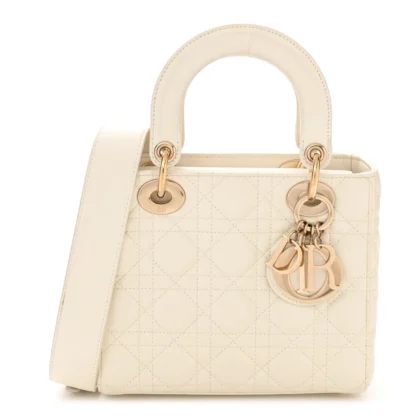 DIOR SMALL MY ABCDIOR LADY DIOR WHITE CANNAGE LAMBSKIN LEATHER GOLD HARDWARE