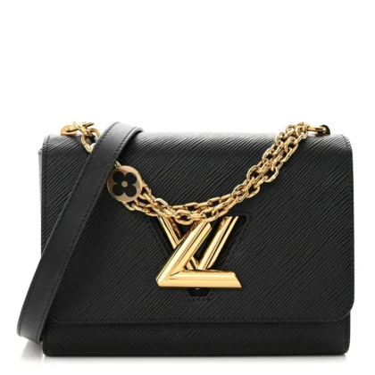 LOUIS VUITTON TWIST MM MONOGRAM FLOWER CHAIN SHOULDER BAG BLACK EPI LEATHER BRASS HARDWARE