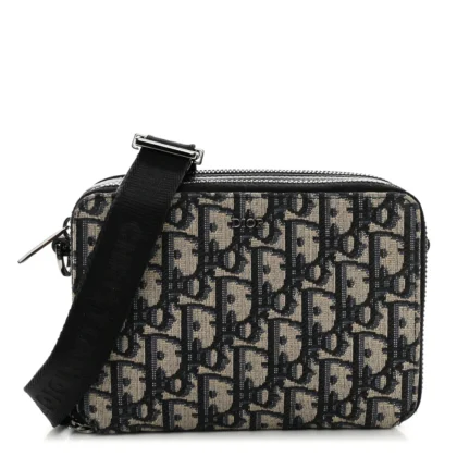 DIOR SMALL SADDLE MESSENGER POUCH BLUE OBLIQUE CANVAS SILVER HARDWARE