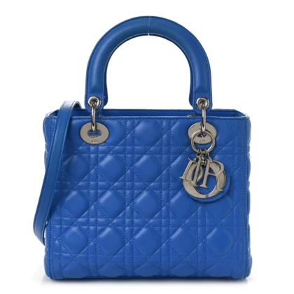 DIOR MEDIUM LADY DIOR BAG HORIZON BLUE CANNAGE LAMBSKIN LEATHER SILVER HARDWARE