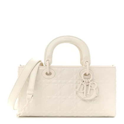 DIOR MEDIUM LADY D-JOY LATTE DIAMOND CANNAGE CALFSKIN LEATHER MATTE WHITE HARDWARE