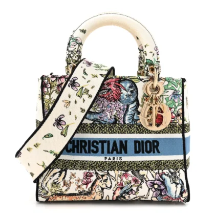 DIOR MEDIUM D-CONSTELLATION LADY D-LITE LATTE MULTICOLOR EMBROIDERED CANVAS GOLD HARDWARE