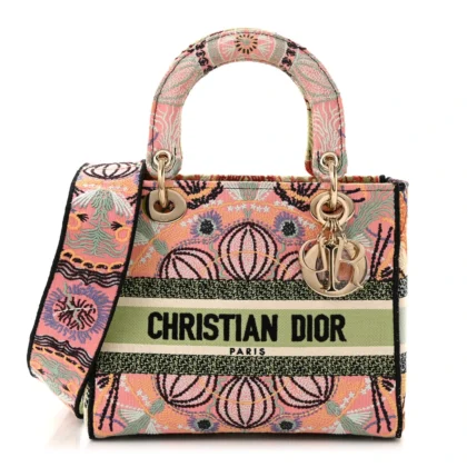 DIOR MEDIUM LADY D-LITE MULTICOLOR EMBROIDERED CANVAS GOLD HARDWARE