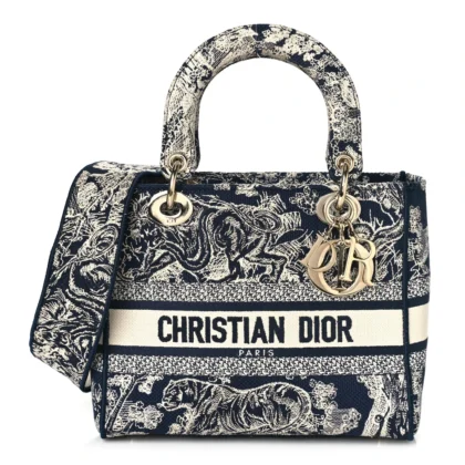 DIOR MEDIUM TOILE DE JOUY LADY D-LITE BLUE EMBROIDERED CANVAS GOLD HARDWARE