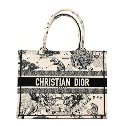 DIOR MEDIUM ZODIAC TOILE DE JOUY BOOK TOTE LATTE EMBROIDERED CANVAS