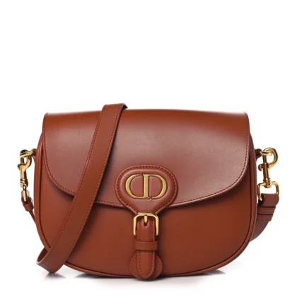 DIOR MEDIUM BOBBY FLAP BAG DARK TAN BOX CALFSKIN LEATHER GOLD HARDWARE