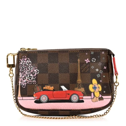 LOUIS VUITTON MINI POCHETTE ACCESSORIES 2019 CHRISTMAS ANIMATION DAMIER EBENE CANVAS GOLD HARDWARE