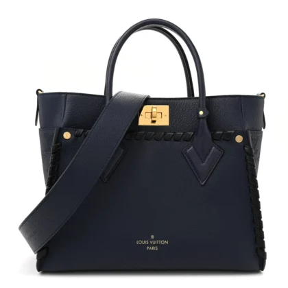 LOUIS VUITTON ON MY SIDE MM NAVY BRAIDED MAHINA CALFSKIN LEATHER BRASS HARDWARE