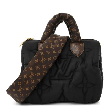 LOUIS VUITTON MINI PILLOW SPEEDY BANDOULIERE 25 BLACK ECONYL & MONOGRAM CANVAS GOLD HARDWARE