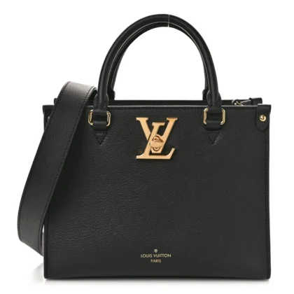 LOUIS VUITTON LOCK & GO TOTE PM BLACK CALFSKIN LEATHER GOLD HARDWARE
