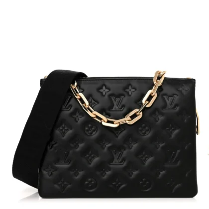 LOUIS VUITTON COUSSIN PM BLACK EMBOSSED MONOGRAM LAMBSKIN LEATHER GOLD HARDWARE