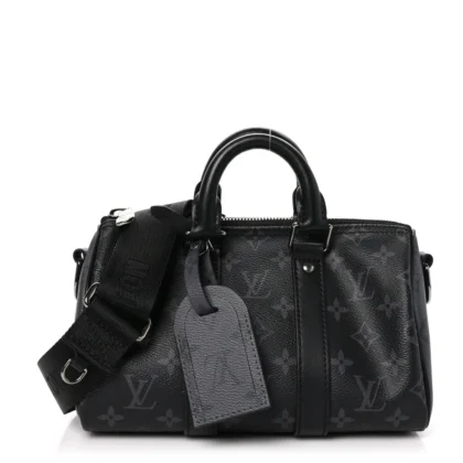 LOUIS VUITTON KEEPALL BANDOULIERE 25 REVERSE MONOGRAM ECLIPSE CANVAS SILVER HARDWARE