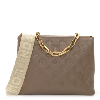 LOUIS VUITTON COUSSIN PM TAUPE EMBOSSED MONOGRAM LAMBSKIN LEATHER GOLD HARDWARE
