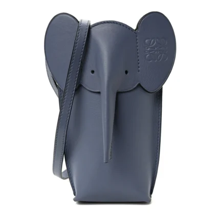 LUSHENTIC LOEWE ELEPHANT POUCH CROSSBODY BAG SMALL STONE BLUE CALFSKIN LEATHER - LUSHENTIC BAGS