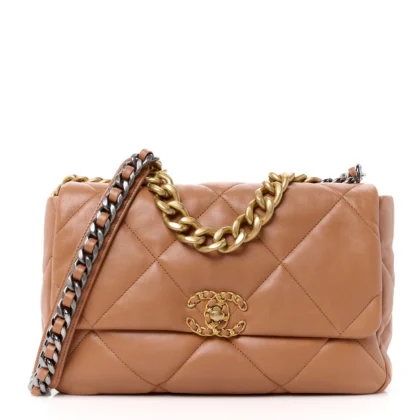 GRADE CHANEL 19 BROWN LAMBSKIN HANDBAG