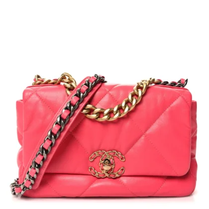 CHANEL 19 FLAP MEDIUM CORAL QUILTED GOATSKIN LEATHER