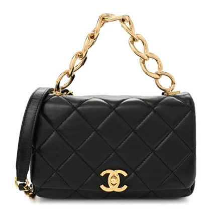 CHANEL COLOR MATCH FLAP SMALL BLACK QUILTED LAMBSKIN LEATHER GOLD HARDWARE