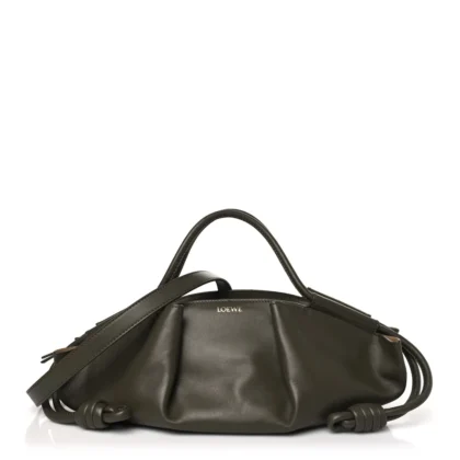 LOEWE PASEO BAG SMALL DARK KHAKI GREEN SHINY NAPPA CALFSKIN LEATHER