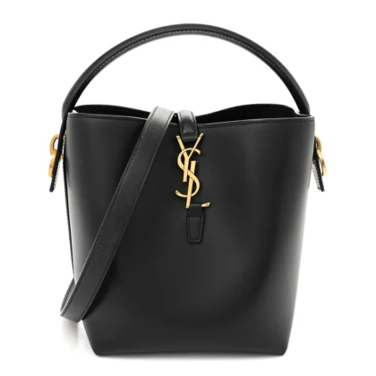 SAINT LAURENT MEDIUM LE 37 BUCKET BAG BLACK SHINY CALFSKIN LEATHER GOLD HARDWARE