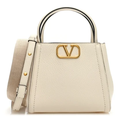 VALENTINO GARAVANI SMALL ALLTIME HANDBAG IVORY SOFT GRAINY CALFSKIN LEATHER GOLD HARDWARE